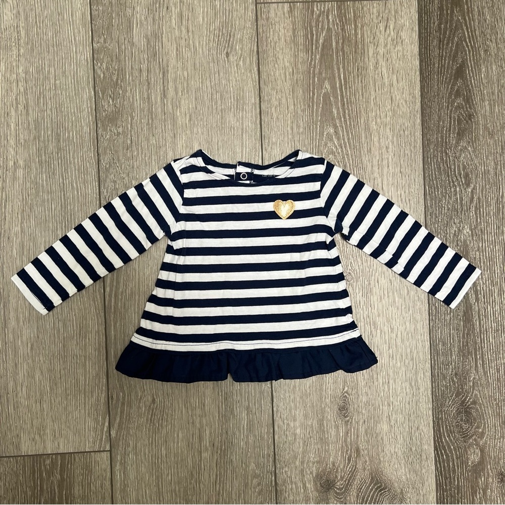 CARTERS LONG SLEEVE SHIRT STRIPES WHITE BLUE 18MO